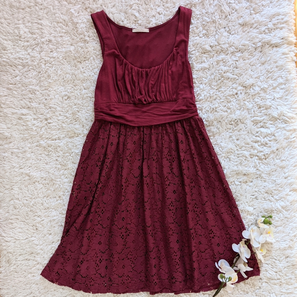 Maitai Crimson Mid Length Lace Dress
